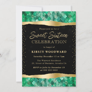 Groene en Gouden Zeemeermin Schubben Sweet 16 Kaart