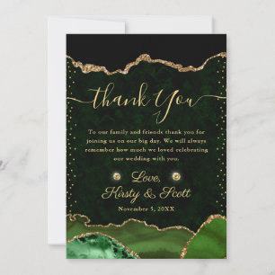 Groene en goudfaux Glitter Agate Wedding Bedankkaart
