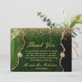 Groene en goudfaux Glitter Agate Wedding Bedankkaart (Staand voorkant)