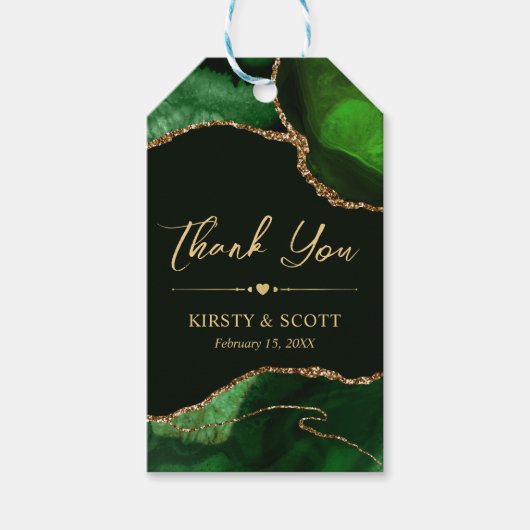 Groene en goudfaux Glitter Agate Wedding Cadeaulabel (Voorkant)