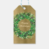 Groene en goudfeestdag Wreath Cadeaulabel (Voorkant)