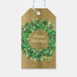 Groene en goudfeestdag Wreath Cadeaulabel