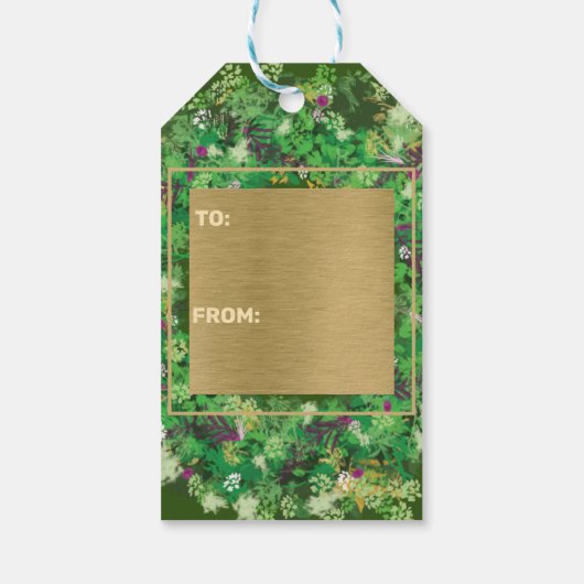Groene en goudfeestdag Wreath Cadeaulabel (Achterkant)