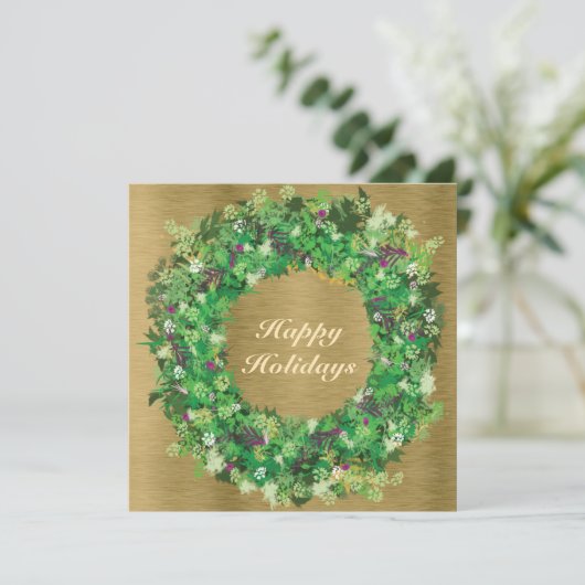 Groene en goudfeestdag Wreath Feestdagenkaart (Staand voorkant)