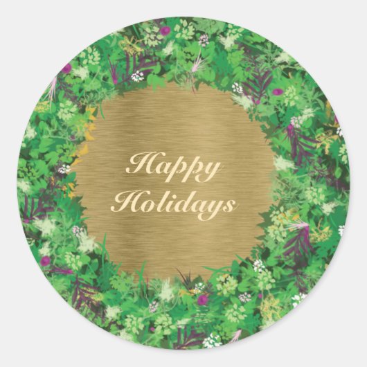 Groene en goudfeestdag Wreath Ronde Sticker (Voorkant)