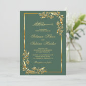 Groene en goudFloral Border Islamic Wedding Kaart (Staand voorkant)
