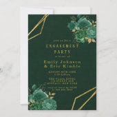 Groene en goudgeometrische Floral Engagement Party Kaart (Voorkant)