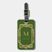 Groene en goudgeometrische | Monogram en naam Bagagelabel (Voorkant verticaal)