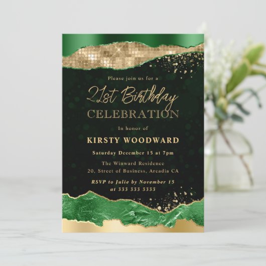 Groene en goudglitter Glam Tears 21e verjaardag Kaart (Staand voorkant)