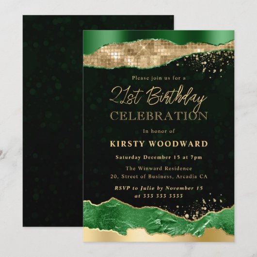 Groene en goudglitter Glam Tears 21e verjaardag Kaart (Voorkant / Achterkant)