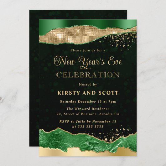 Groene en goudglitterscheuren nieuwjaarsdag kaart (Voorkant / Achterkant)