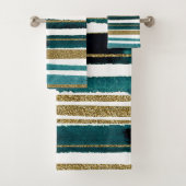 Groene en goudglitterstrepen badhanddoekset bad handdoek (Insitu)