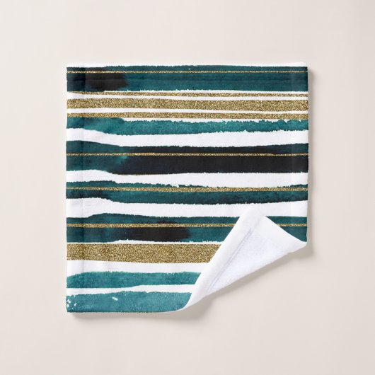 Groene en goudglitterstrepen badhanddoekset bad handdoek (Wasdoekje)
