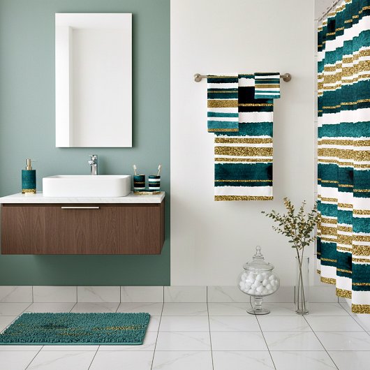 Groene en goudglitterstrepen douchegordijn