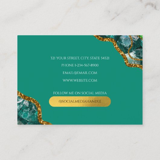 Groene en goudgrijs Geode Glitter Monogram Marmer Visitekaartje (Achterkant)