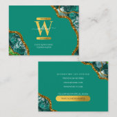 Groene en goudgrijs Geode Glitter Monogram Marmer Visitekaartje (Voorkant / Achterkant)