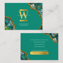 Groene en goudgrijs Geode Glitter Monogram Marmer Visitekaartje