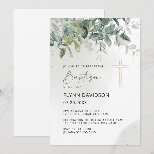 Groene en goudgroene Baptisme Christening Kaart (Voorkant / Achterkant)