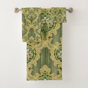 Groene en goudhoudende Floral Bad Handdoek