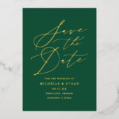 Groene en goudkalligrafie Foto Opslaan Datum Folie Uitnodiging (Voorkant)