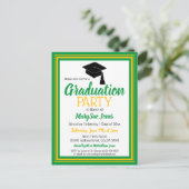 Groene en goudkleurige Afstudeerder Uitnodiging Briefkaart (Staand voorkant)