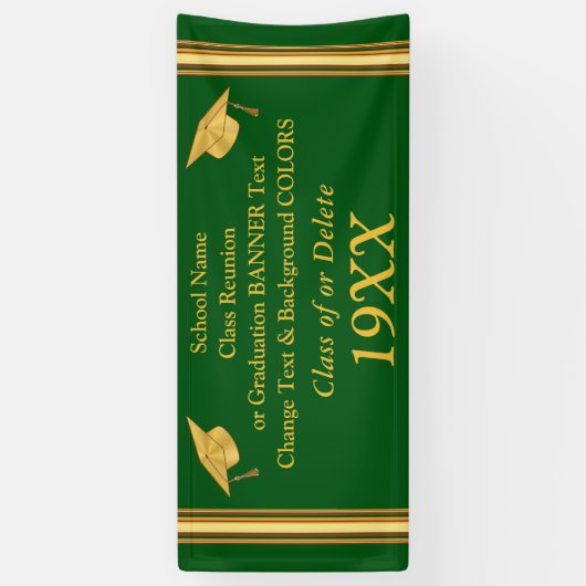 Groene en goudkleurige reübanner of Afstuderen Spandoek (Verticaal)