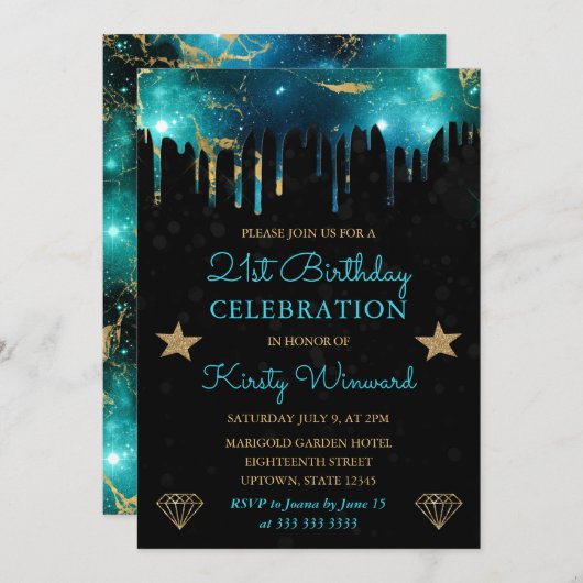 Groene en goudmakreel 21ste verjaardag kaart (Voorkant / Achterkant)