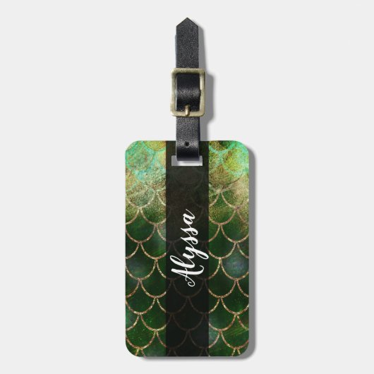 Groene en goudmakreelvis bagagelabel (Voorkant verticaal)