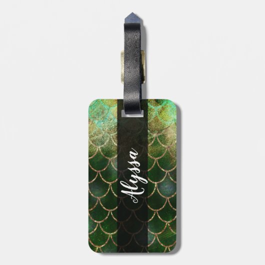 Groene en goudmakreelvis bagagelabel (Achterkant verticaal)