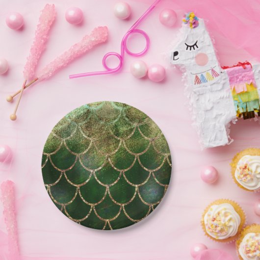 Groene en goudmakreelvis papieren bordje (Feest)