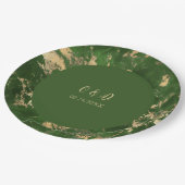 Groene en goudmarmer bruiloft papieren bordje (Gekanteld)