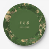 Groene en goudmarmer bruiloft papieren bordje (Voorkant)