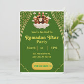 Groene en goudminimalistische Ramadan Iftar-uitnod Kaart (Staand voorkant)