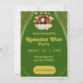 Groene en goudminimalistische Ramadan Iftar-uitnod Kaart (Voorkant)