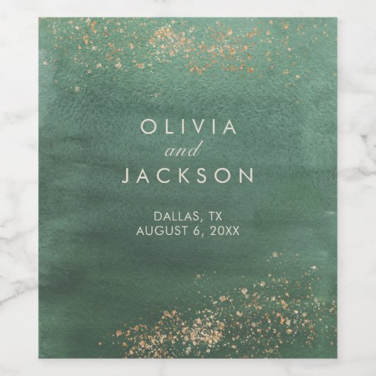 Groene en goudmoderne Waterverf bruiloft Wijn Etiket (Enkel label)