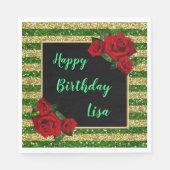 Groene en goudstrepen roze rozen van zaterdag servet (Voorkant)