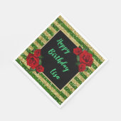 Groene en goudstrepen roze rozen van zaterdag servet (Hoek)