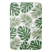 Groene en goudtropische bladeren en monogram badmat (Voorkant Verticaal)