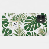 Groene en goudtropische bladeren en monogram Case-Mate iPhone case (Achterkant (horizontaal))