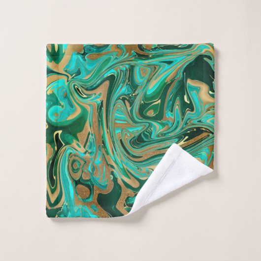 Groene en goudvloeibare marmer bad handdoek (Wasdoekje)