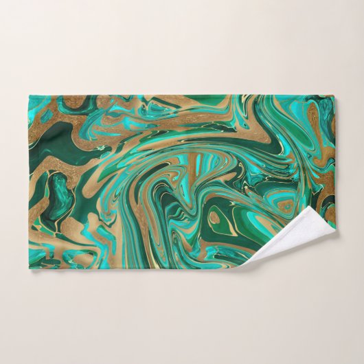 Groene en goudvloeibare marmer bad handdoek (Handdoek)