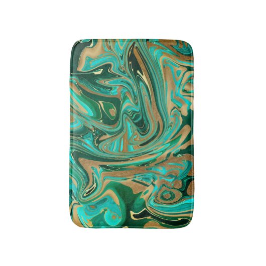 Groene en goudvloeibare marmer badmat (Voorkant Verticaal)