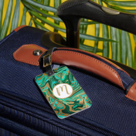 Groene en goudvloeibare marmer bagagelabel