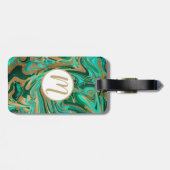 Groene en goudvloeibare marmer bagagelabel (Achterkant horizontaal)