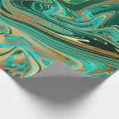 Groene en goudvloeibare marmer cadeaupapier (Hoek)