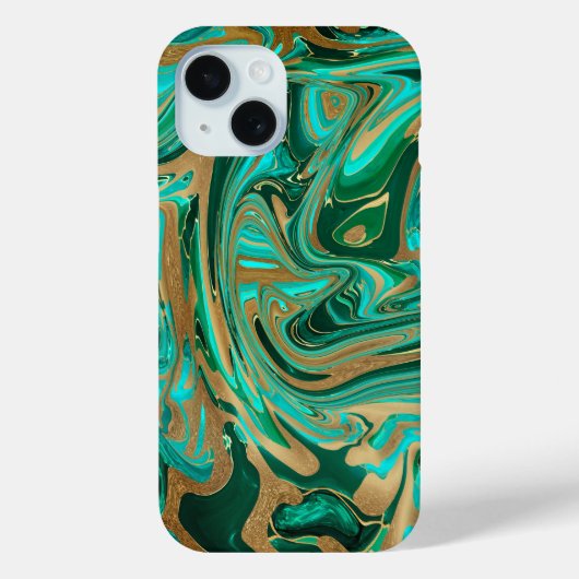 Groene en goudvloeibare marmer Case-Mate iPhone case (Achterkant)
