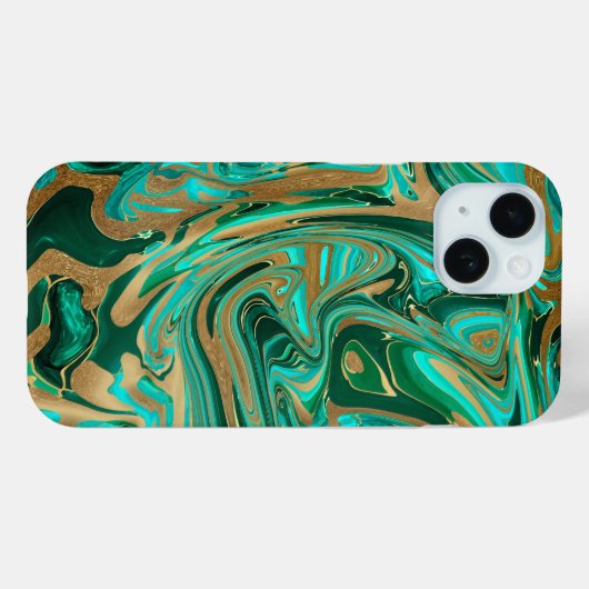 Groene en goudvloeibare marmer Case-Mate iPhone case (Achterkant (horizontaal))