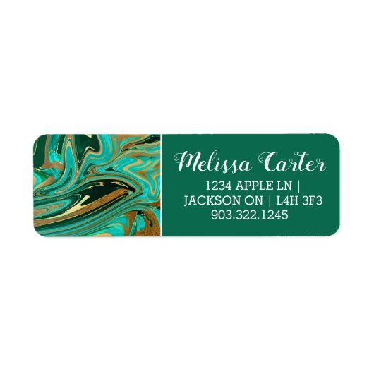 Groene en goudvloeibare marmer etiket (Voorkant)