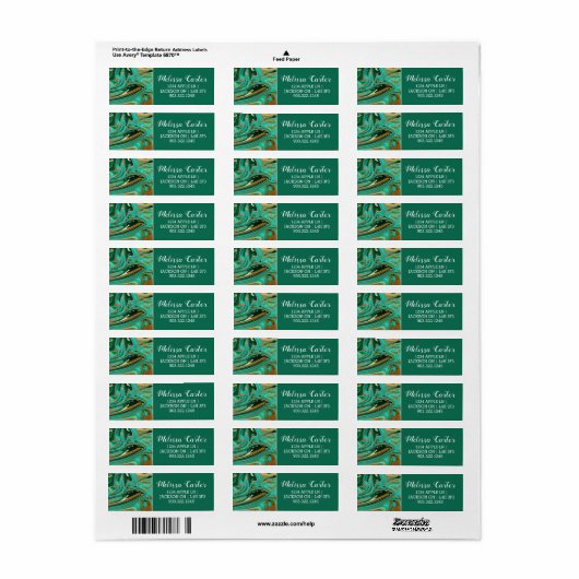 Groene en goudvloeibare marmer etiket (Full Sheet)