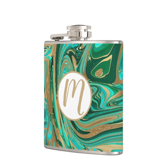 Groene en goudvloeibare marmer heupfles (Links)